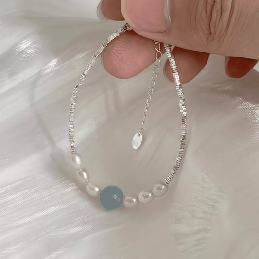 925 silver bracelet "Summer of Yunbing" pearl sea blue silver bracelet Chinese style design jewelry