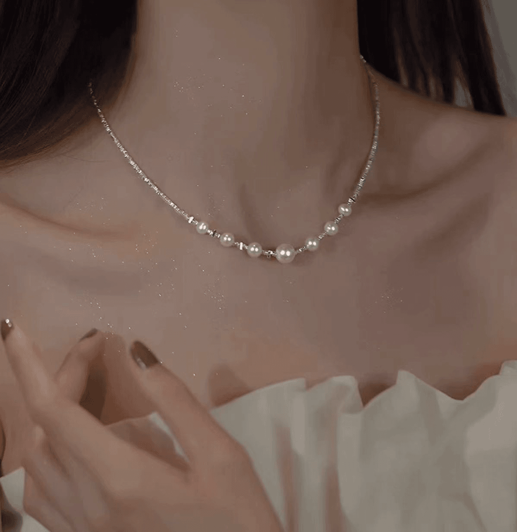 925 silver 925 broken silver Shijia pearl necklace niche design elegant light luxury clavicle chain