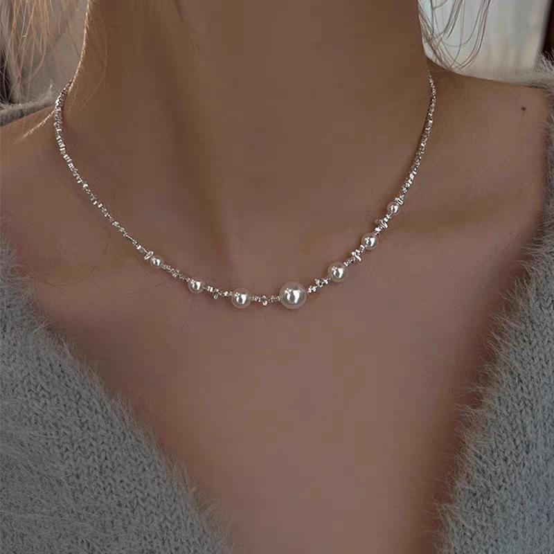925 silver 925 broken silver Shijia pearl necklace niche design elegant light luxury clavicle chain