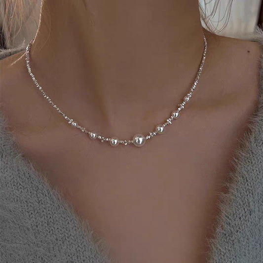 925 silver 925 broken silver Shijia pearl necklace niche design elegant light luxury clavicle chain