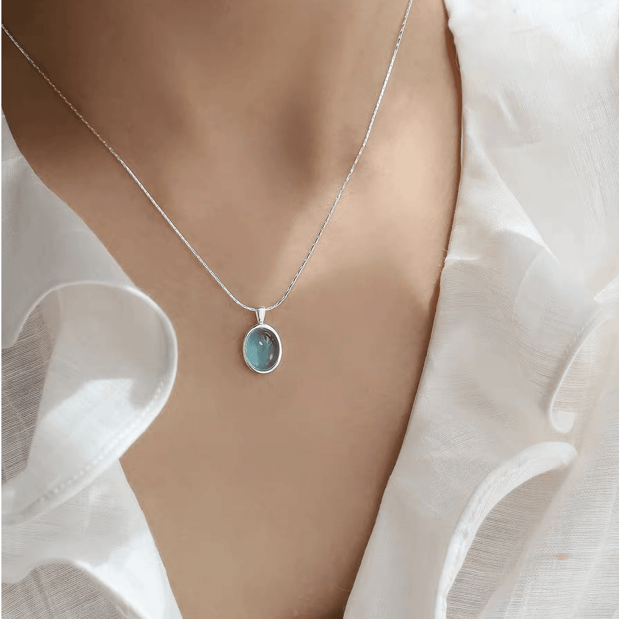 925 silver summer limited sea blue necklace female 925 sterling silver ins teardrop pendant snake bone chain