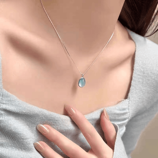 925 silver summer limited sea blue necklace female 925 sterling silver ins teardrop pendant snake bone chain