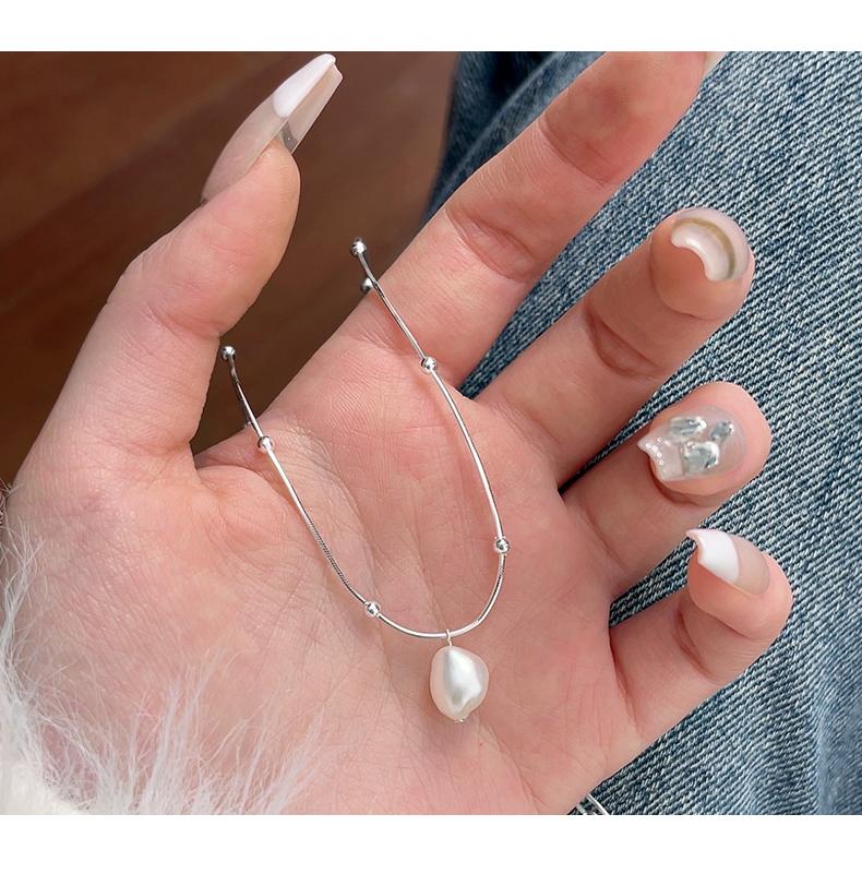 925 silver knotted baroque irregular pearl necklace minimalist versatile niche pendant