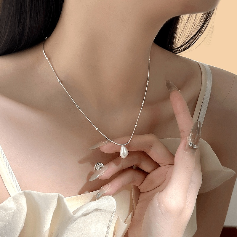 925 silver knotted baroque irregular pearl necklace minimalist versatile niche pendant