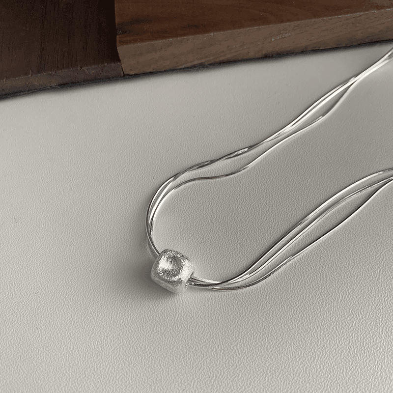 925 silver frosted cube multi-layer snake bone chain ins design cool necklace clavicle chain