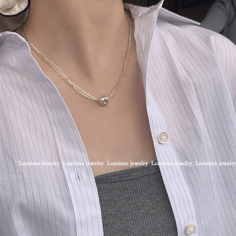 925 silver frosted cube multi-layer snake bone chain ins design cool necklace clavicle chain