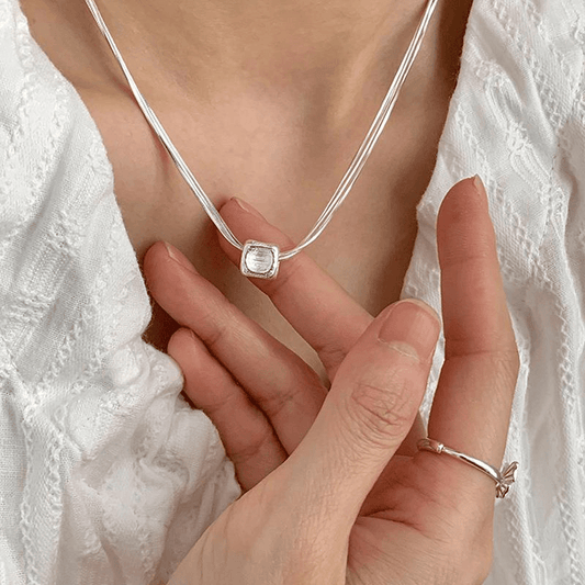 925 silver frosted cube multi-layer snake bone chain ins design cool necklace clavicle chain