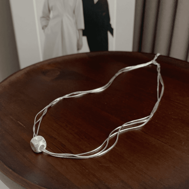 925 silver frosted cube multi-layer snake bone chain ins design cool necklace clavicle chain