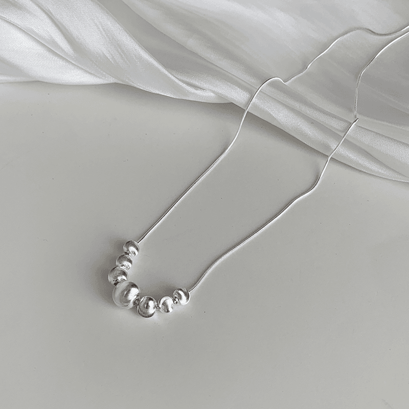 925 silver gradient cat's eye silver bead necklace design Korean minimalist cold style clavicle necklace