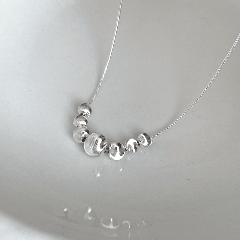925 silver gradient cat's eye silver bead necklace design Korean minimalist cold style clavicle necklace