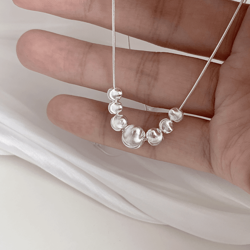 925 silver gradient cat's eye silver bead necklace design Korean minimalist cold style clavicle necklace