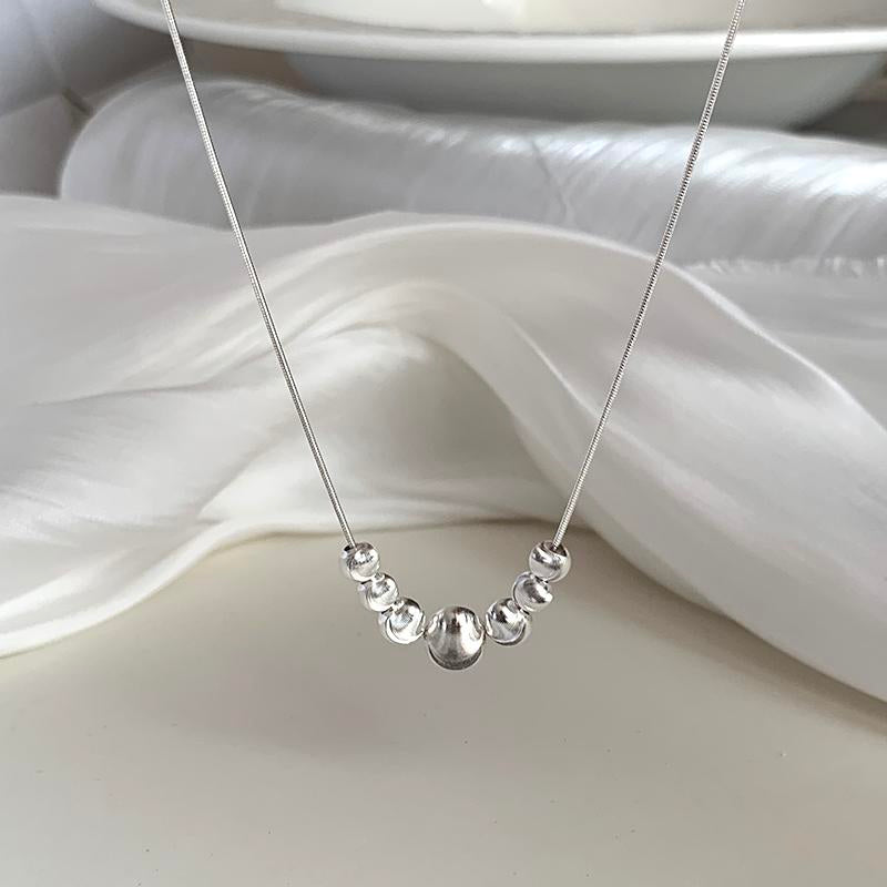 925 silver gradient cat's eye silver bead necklace design Korean minimalist cold style clavicle necklace