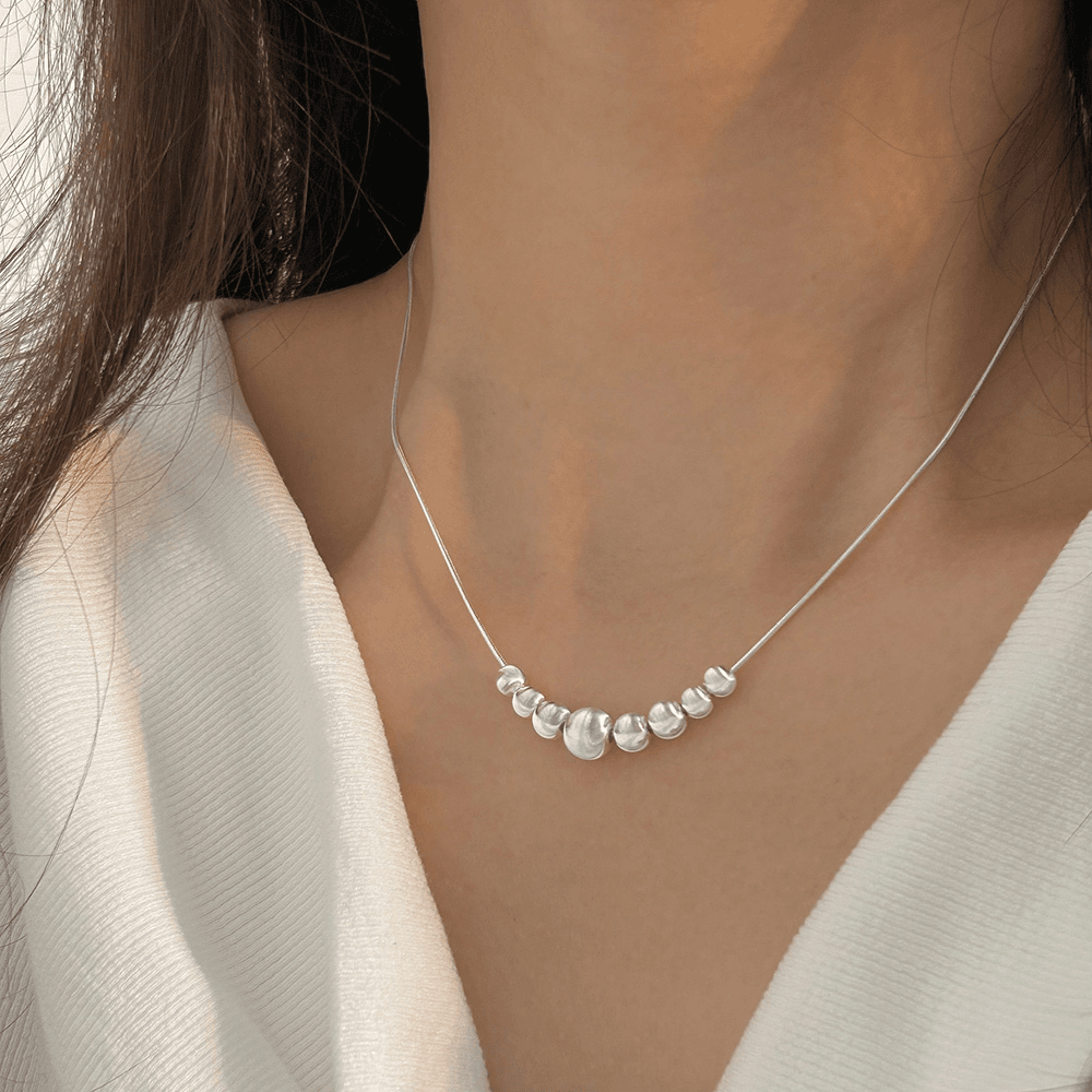 925 silver gradient cat's eye silver bead necklace design Korean minimalist cold style clavicle necklace