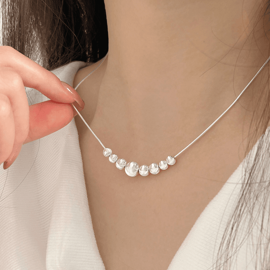 925 silver gradient cat's eye silver bead necklace design Korean minimalist cold style clavicle necklace