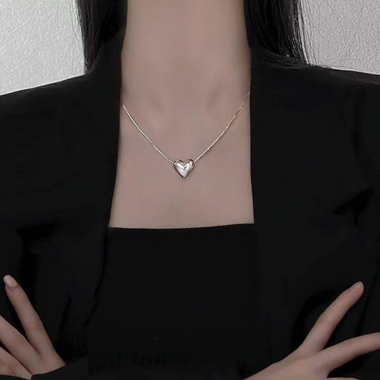 925 Necklace Brushed Small Heart Necklace Simple Design Same Style All-match Extremely Thin Clavicle Chain