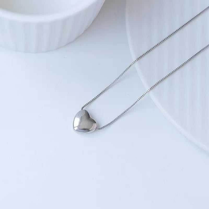 925 Necklace Brushed Small Heart Necklace Simple Design Same Style All-match Extremely Thin Clavicle Chain