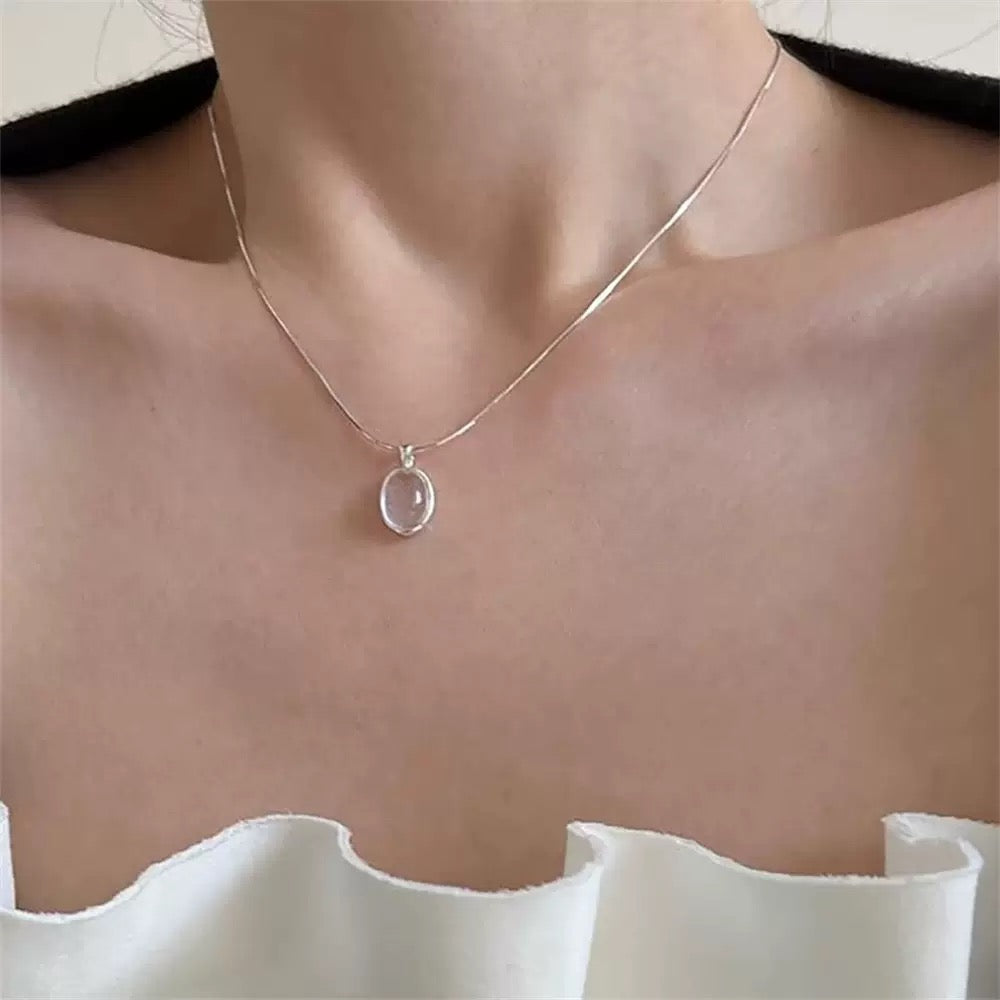 925 silver oval jade necklace niche design Korean version ins style new clavicle chain