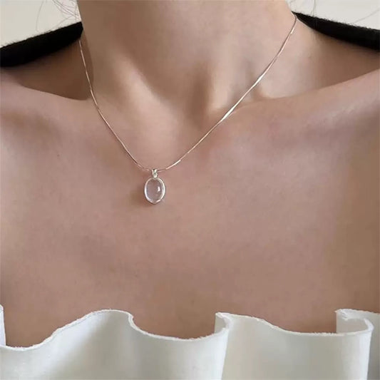 925 silver oval jade necklace niche design Korean version ins style new clavicle chain