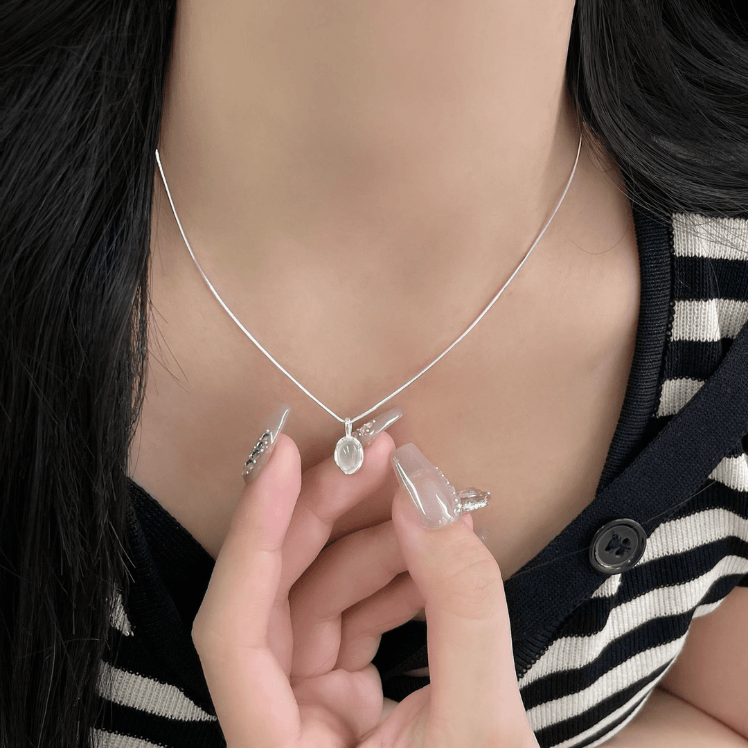 925 silver oval jade necklace niche design Korean version ins style new clavicle chain