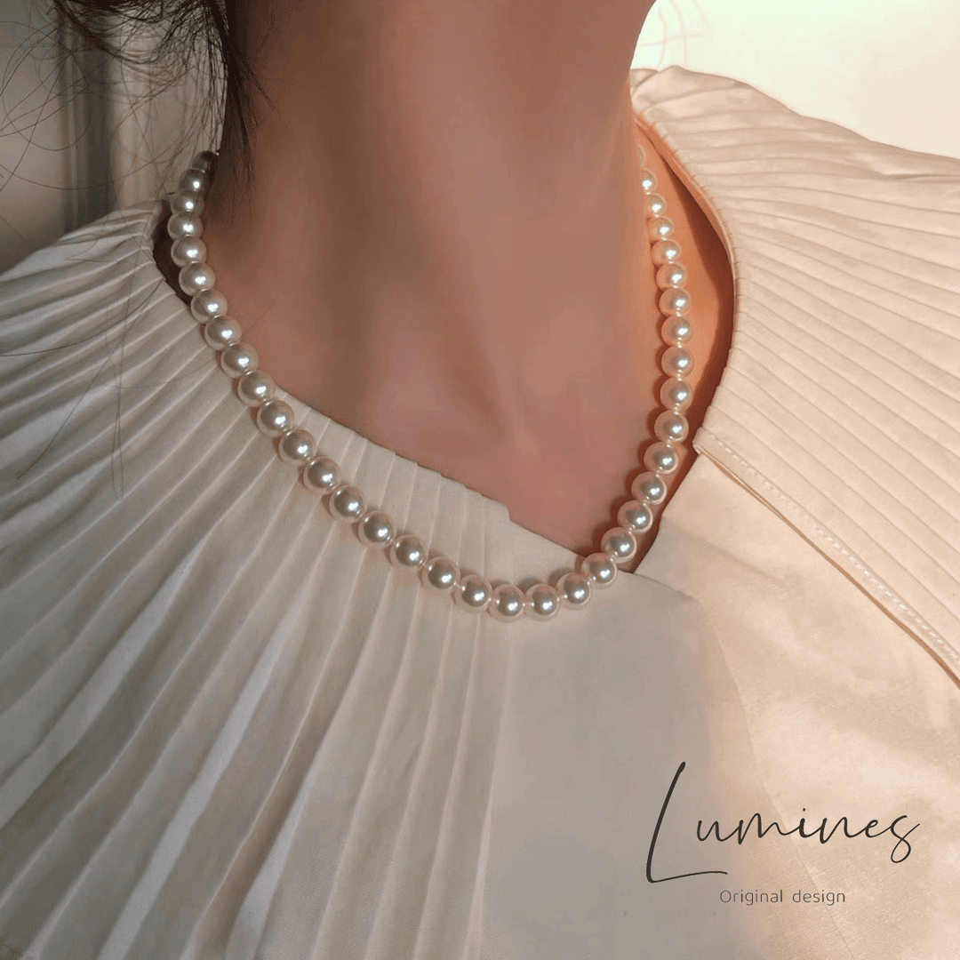 Copper alloy imitation pearl necklace Pearl necklace round highlight niche high-end sweater chain