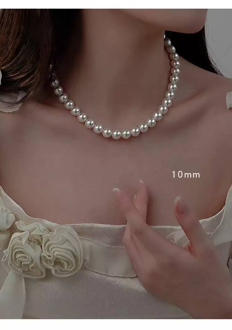 Copper alloy imitation pearl necklace Pearl necklace round highlight niche high-end sweater chain