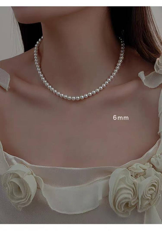 Copper alloy imitation pearl necklace Pearl necklace round highlight niche high-end sweater chain