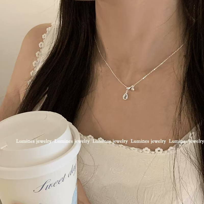 925 silver pull-out blue tear necklace cool and high-end clavicle necklace