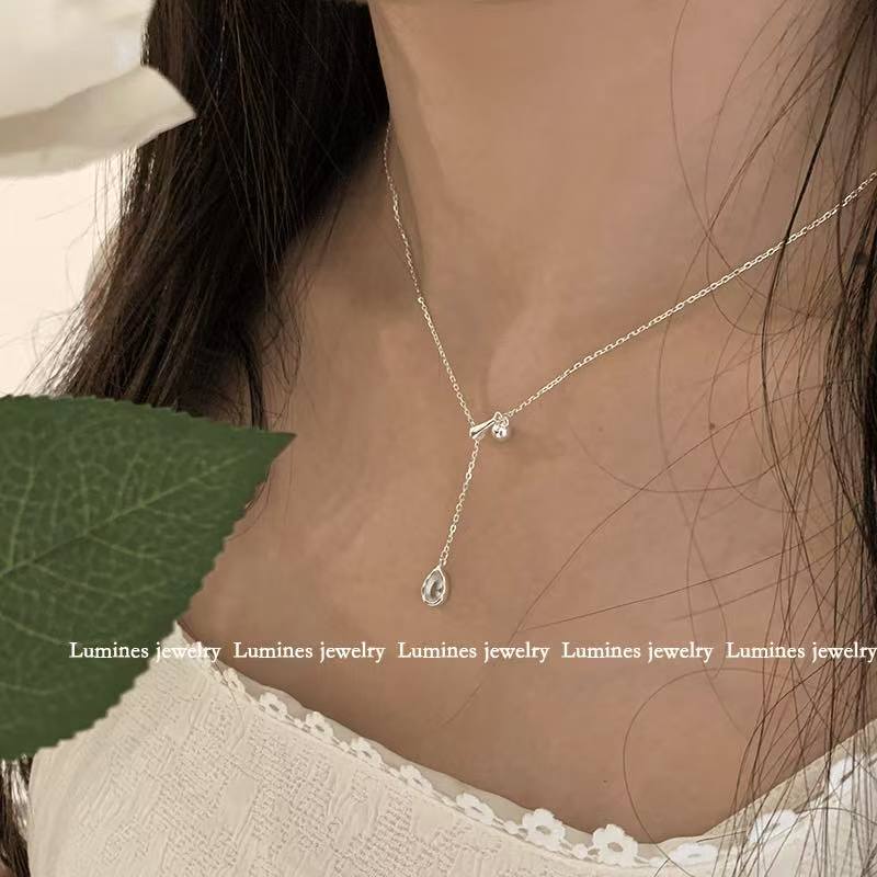 925 silver pull-out blue tear necklace cool and high-end clavicle necklace