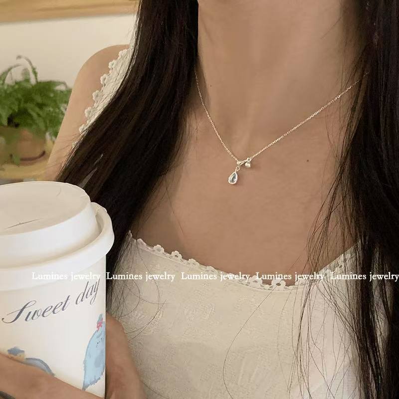 925 silver pull-out blue tear necklace cool and high-end clavicle necklace
