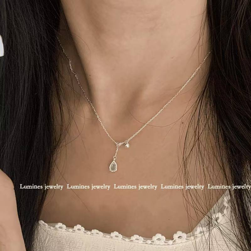 925 silver pull-out blue tear necklace cool and high-end clavicle necklace