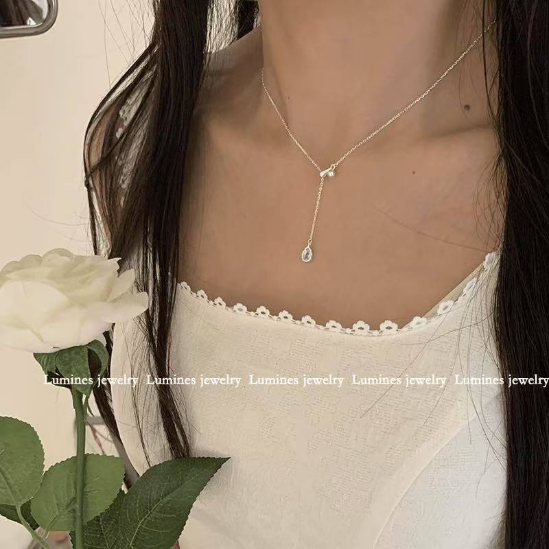 925 silver pull-out blue tear necklace cool and high-end clavicle necklace