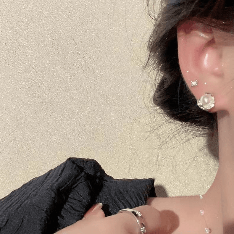Pure silver pearl earrings s925 lava earrings for women French style simple light luxury high-end temperament versatile texture earrings