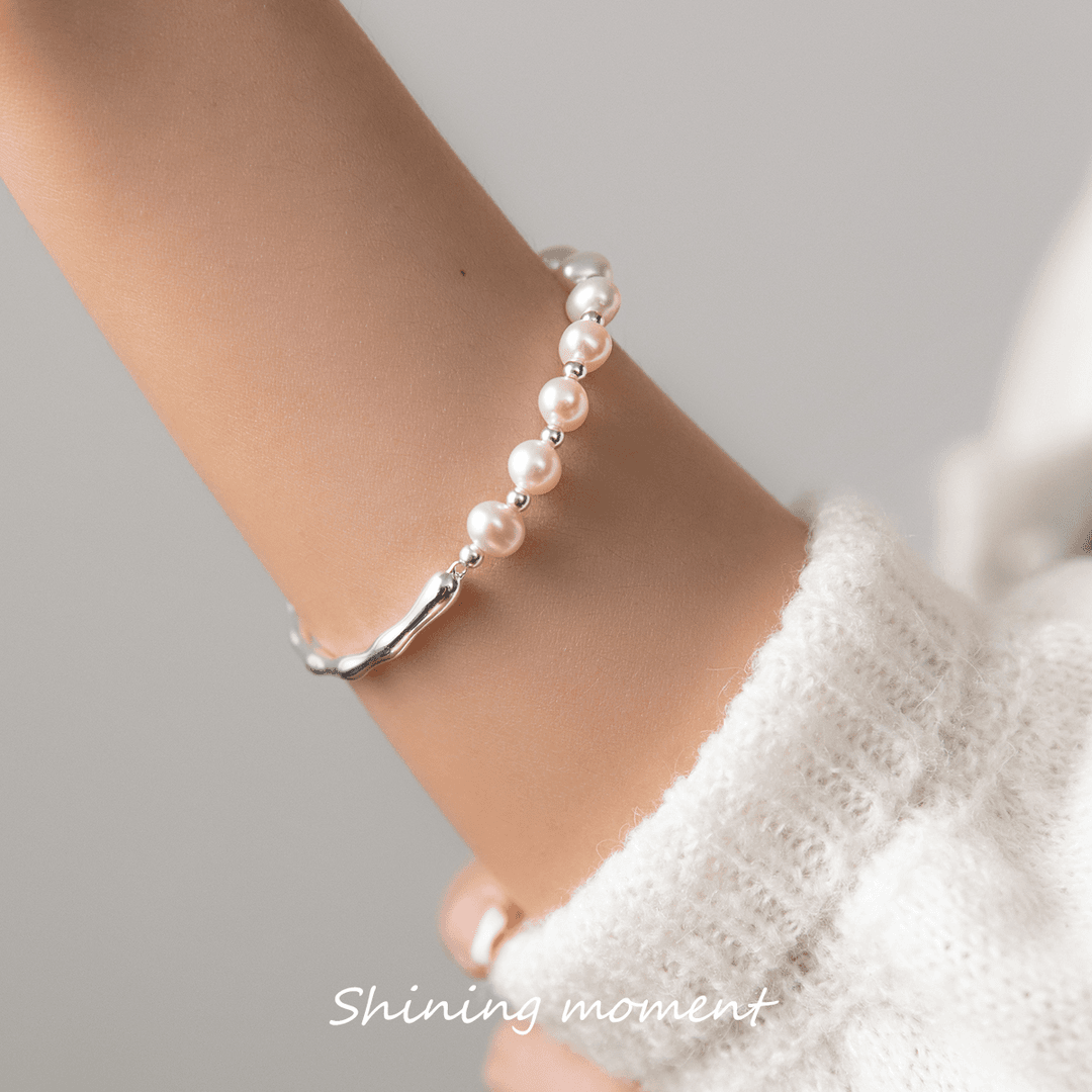 925 silver bracelet half bracelet half chain bead bracelet simple tree branch wave hand jewelry