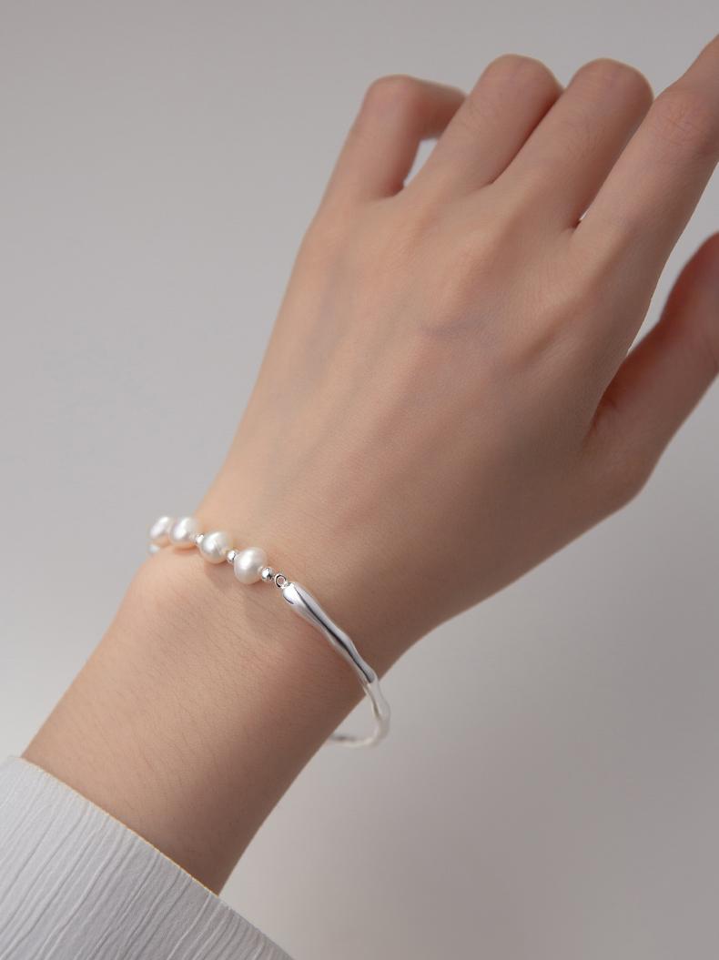 925 silver bracelet half bracelet half chain bead bracelet simple tree branch wave hand jewelry