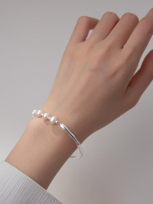 925 silver bracelet half bracelet half chain bead bracelet simple tree branch wave hand jewelry