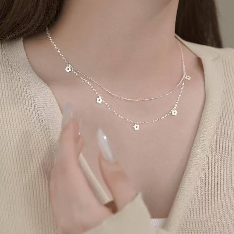 925 silver S925 sterling silver sweet flower necklace for women high-end luxury literary gentle luxury ladies