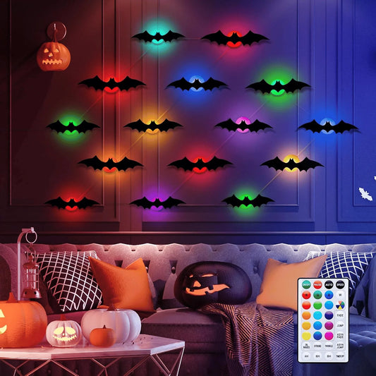 🦇✨ 3D LED Bat Decor Lights - 12 Pc Set with Multi-Color Flashing Lights | Waterproof & Reusable Halloween Window Decals 🎃 Amazon's Choice for Outdoor Scary Decor✨🦇