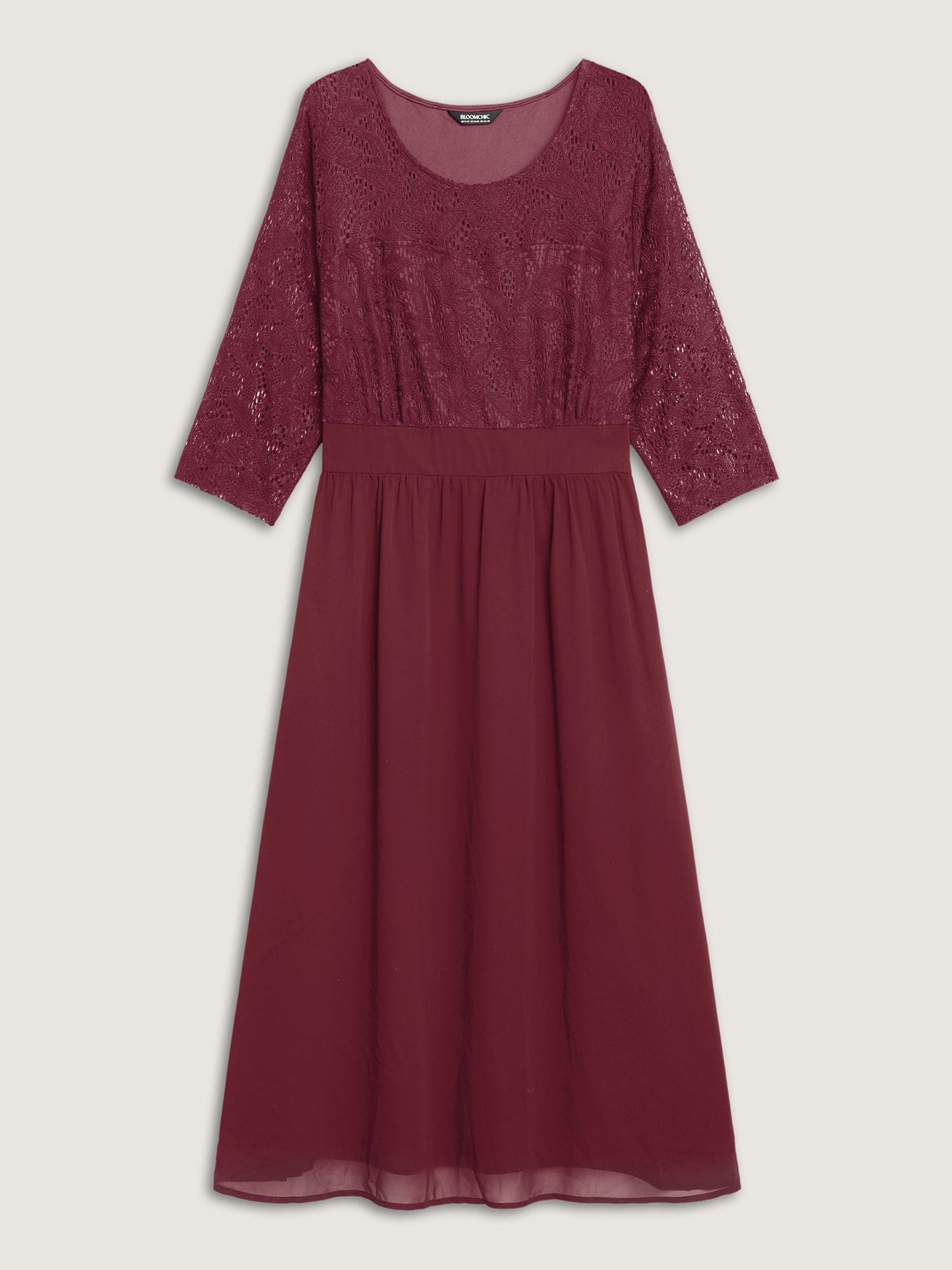 Lace Patchwork Shirred Midi Pocket Dress