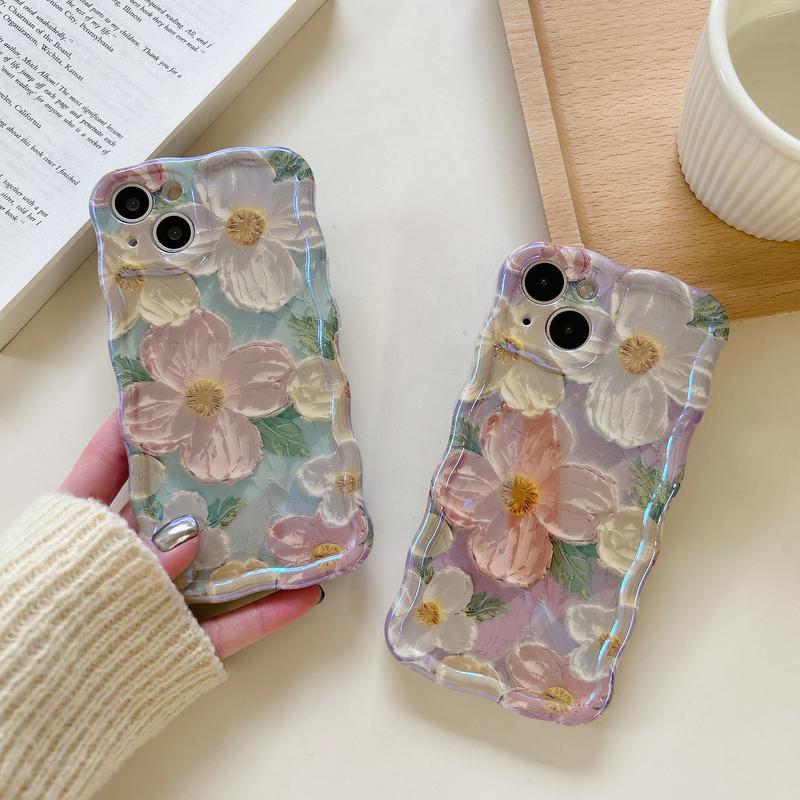 Case for iPhone 15 14 13 12 11 Pro Max Plus Women CausalFashion Phone Case Flower Design Oil Painting TPUProtective Case for Gilrs Gift for Women Not 3D