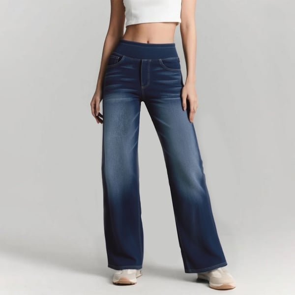 🔥 [Buy 2 Free Shipping] - Plus Size High Waist Comfy Stretch Knit Wide Leg Jeans with Multiple Pockets