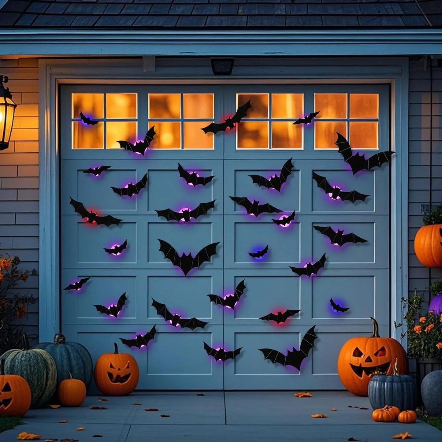 🦇✨ 3D LED Bat Decor Lights - 12 Pc Set with Multi-Color Flashing Lights | Waterproof & Reusable Halloween Window Decals 🎃 Amazon's Choice for Outdoor Scary Decor✨🦇