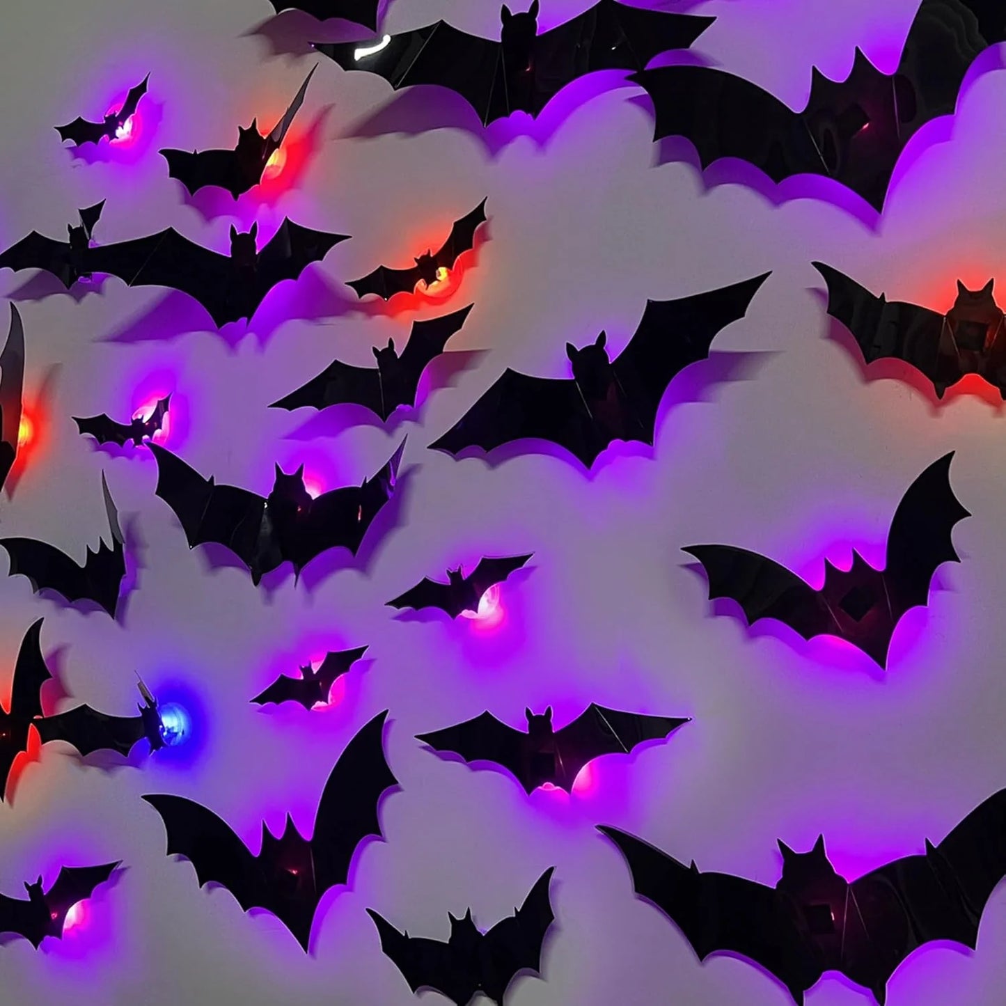 🦇✨ 3D LED Bat Decor Lights - 12 Pc Set with Multi-Color Flashing Lights | Waterproof & Reusable Halloween Window Decals 🎃 Amazon's Choice for Outdoor Scary Decor✨🦇