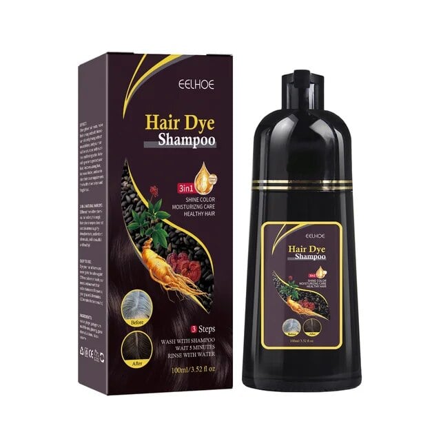 Black Hair Dye Shampoo Instant 3 in 1 +100% Grey Coverage - Herbal Ingredients