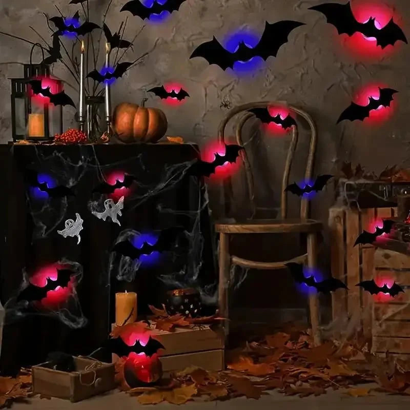 🦇✨ 3D LED Bat Decor Lights - 12 Pc Set with Multi-Color Flashing Lights | Waterproof & Reusable Halloween Window Decals 🎃 Amazon's Choice for Outdoor Scary Decor✨🦇