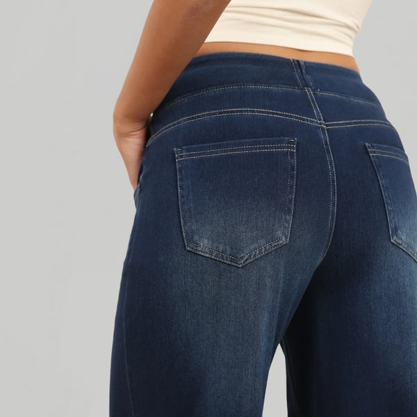 🔥 [Buy 2 Free Shipping] - Plus Size High Waist Comfy Stretch Knit Wide Leg Jeans with Multiple Pockets