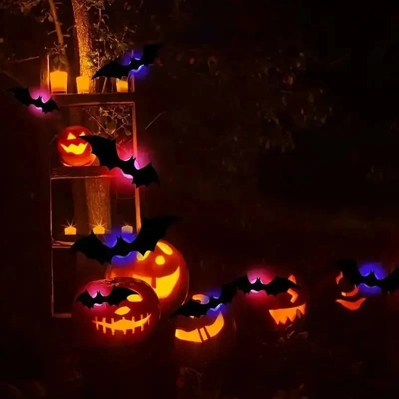 🦇✨ 3D LED Bat Decor Lights - 12 Pc Set with Multi-Color Flashing Lights | Waterproof & Reusable Halloween Window Decals 🎃 Amazon's Choice for Outdoor Scary Decor✨🦇