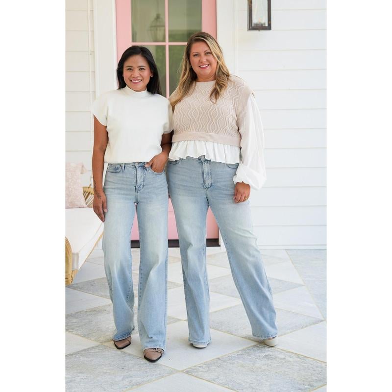 🏆Vintage Wash Plus-Size Jeans -Stretchy, Straight Leg & Butt-Lifting Fit