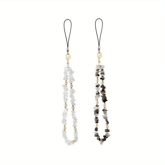 2/ 4pcs set Creative color mixed color high-end beaded Women's keychain, natural stone amethyst crushed stone wrist phone chain, anti-loss universal phone case and car key pendant