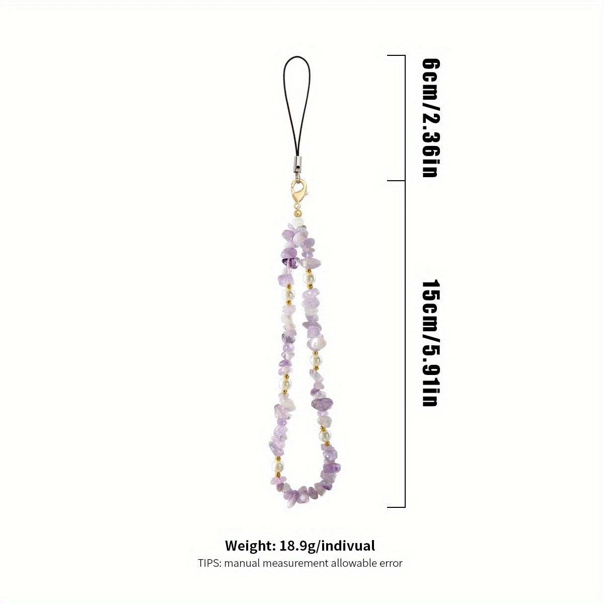 2/ 4pcs set Creative color mixed color high-end beaded Women's keychain, natural stone amethyst crushed stone wrist phone chain, anti-loss universal phone case and car key pendant