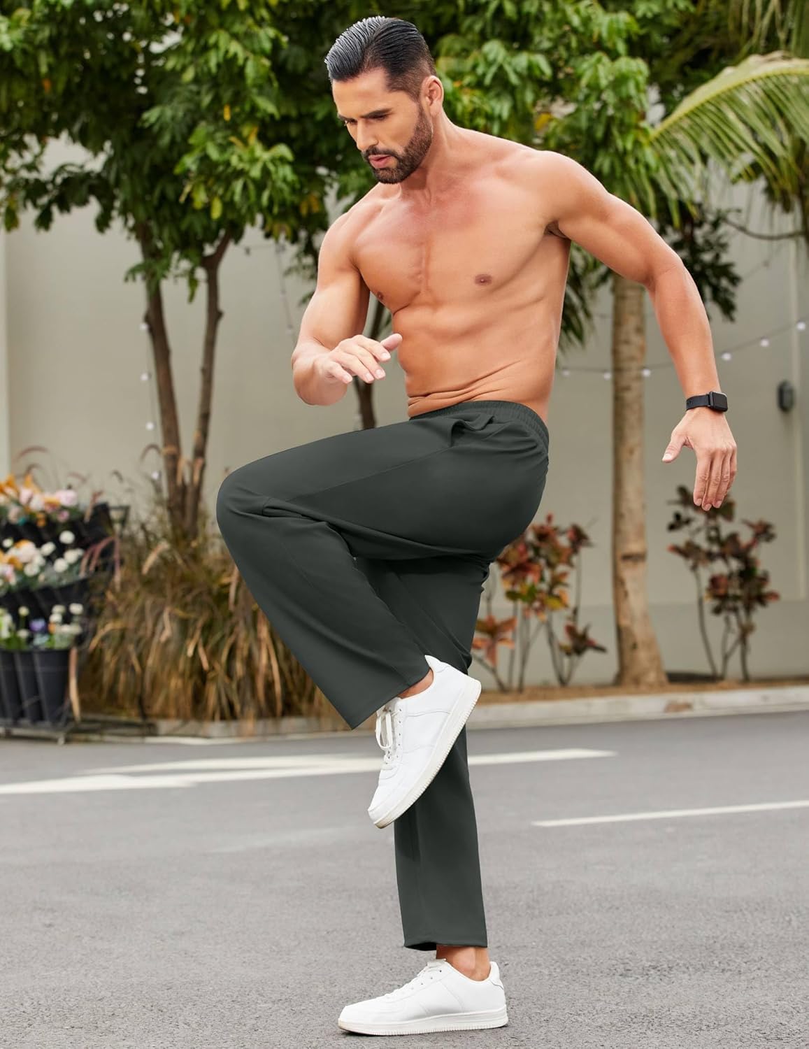 FYsuper Men Jogger Yoga Sweatpants Casual Athletic Elastic Waist Pants Open Bottom Trouser Jersey Knit Pants with Pockets